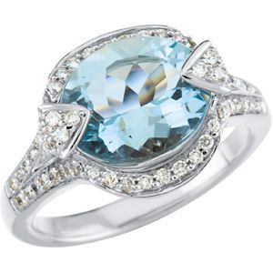 Genuine Aquamarine & Diamond Ring