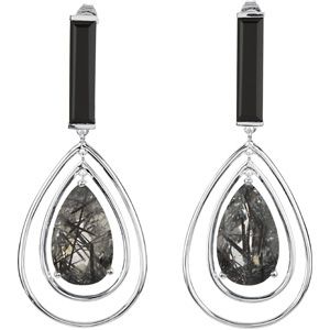 Genuine Onyx &  Black Tourmalinated Quartz Earrings