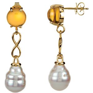 Aquarella&reg; South Sea Cultured Pearl & Genuine Citrine Earrings
