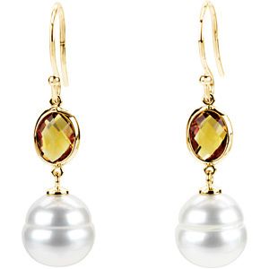 Freshwater Cultured Circle Pearl &Genuine Citrine Earrings