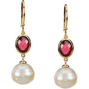Freshwater Cultured Circle Pearl & Genuine Rhodolite Garnet Earrings
