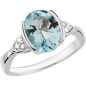 Genuine Aquamarine & Diamond Ring
