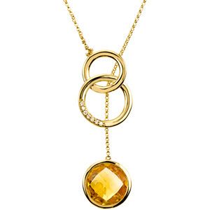 Genuine Checkerboard Citrine & Diamond Necklace