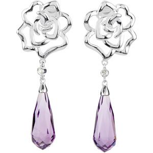 Genuine Amethyst Briolette & Diamond Earrings