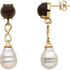 Aquarella&reg; South Sea Cultured Pearl & Genuine Smoky Quartz Earrings