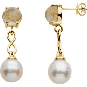 Aquarella&reg; South Sea Cultured Pearl & Genuine Rutilated Quartz Earrings