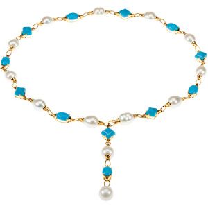 Aquarella&reg; South Sea Cultured Pearl & Genuine Turquoise Necklace