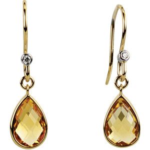 Genuine Citrine & Diamond Earrings