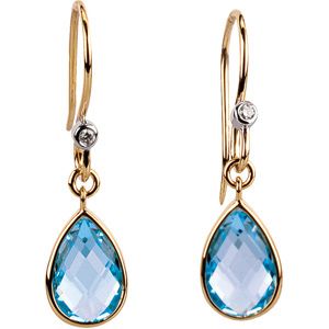 Genuine Swiss Blue Topaz & Diamond Earrings