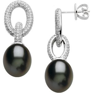 Freshwater Cultured Black Pearl & Diamond Earrings