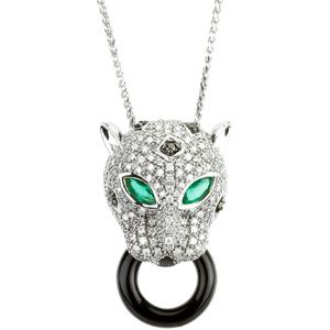 Genuine Onyx, Emerald & Diamond Pendant