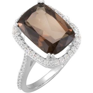 Genuine Smoky Quartz & Diamond Ring 