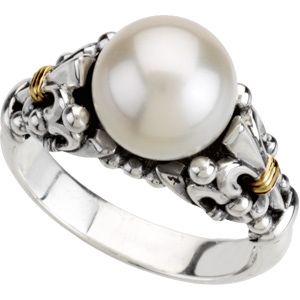Freshwater Cultured Pearl Fleur-de-lis Ring