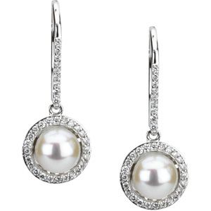Freshwater Cultured Pearl & Diamond Earrings