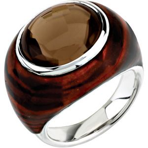 Genuine Smoky Quartz Ring w/Tiger Print Enamel