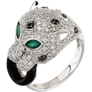 Genuine Emerald, Onyx & Diamond Ring