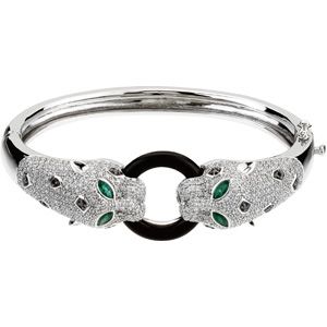 Genuine Onyx, Emerald & Diamond Bracelet