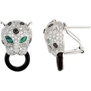 Genuine Emerald, Onyx & Diamond Earrings