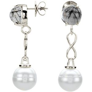 Aquarella&reg; Freshwater Cultured Pearl & Tourmalinated Quartz Earrings