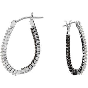Genuine Black Spinel & Diamond Hoop Earrings