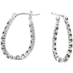 Genuine Black Spinel & Diamond Hoop Earrings