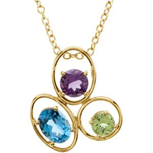 Genuine Swiss Blue Topaz, Amethyst & Peridot Pendant