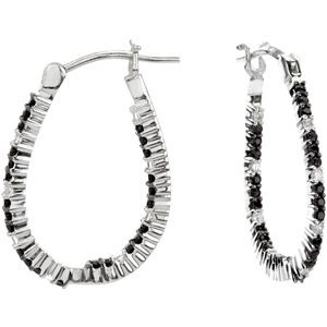 Genuine Black Spinel & Diamond Hoop Earrings