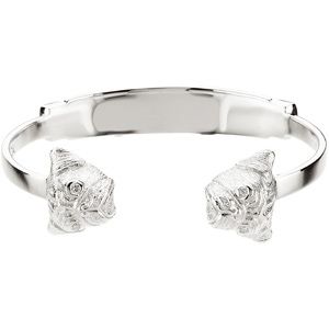 Sterling Silver / Rhodium Plated Heart U&trade; Back Pug Bangle Bracelet