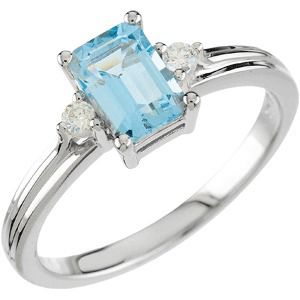 Genuine Aquamarine & Diamond Ring