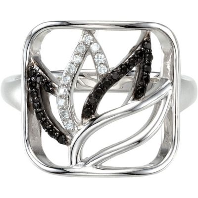 Genuine Black Spinel & Diamond Ring