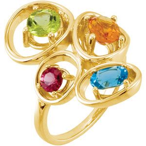 Genuine Swiss Blue Topaz, Citrine, Peridot &  Rhodolite Garnet Ring