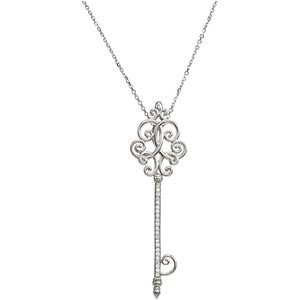 Sterling Silver 1/8 CTW Diamond Scroll Key 18" Necklace