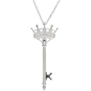 1/10 ct tw Diamond Crown Key Pendant or Necklace
