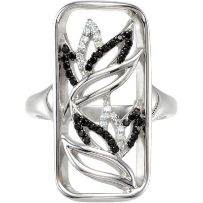 Genuine Black Spinel & Diamond Ring