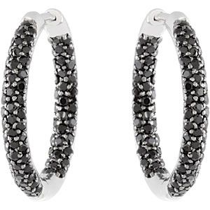 Genuine Black Spinel Inside/Outside Hoop Earrings