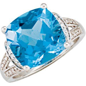 Genuine Swiss Blue Topaz & Diamond Ring