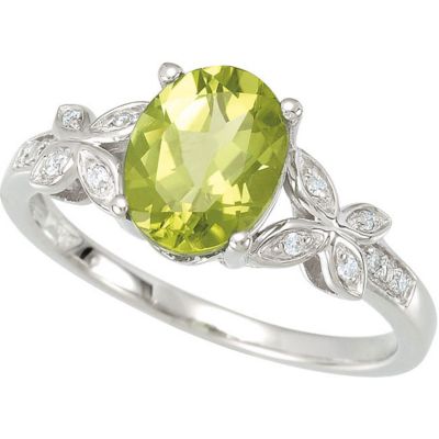 Genuine Peridot & Diamond Butterfly Ring