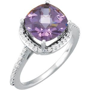 Genuine Checkerboard Amethyst & Diamond Ring