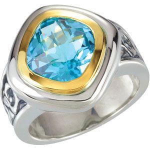 Genuine Checkerboard Skyblue Topaz Ring