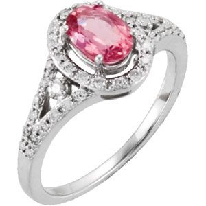 Genuine Pink Tourmaline & Diamond Ring 