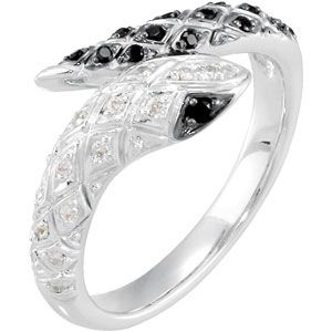 Genuine Black Spinel & Diamond Snake Ring