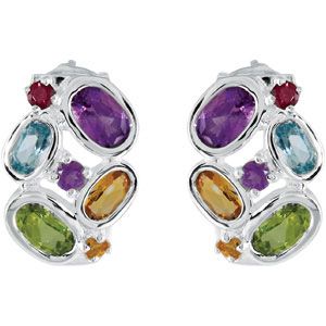 Genuine Amethyst, Citrine, Peridot, Sky Blue Topaz & Brazilian Garnet Earrings