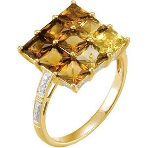 Genuine Multi Color Quartz & Diamond Ring