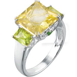 Genuine Lime Quartz, Peridot & Chrome Diopside Ring