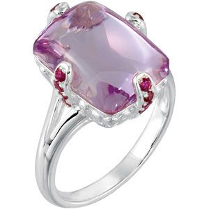 Genuine Rose De France Quartz & Brazilian Garnet Ring