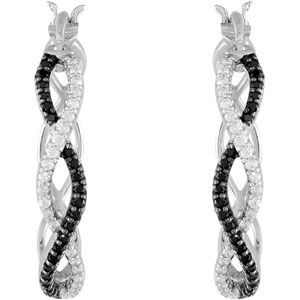 Genuine Black Spinel & Diamond Hoop Earrings