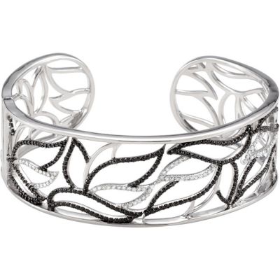 Genuine Black Spinel & Diamond Hinged Cuff Bracelet 