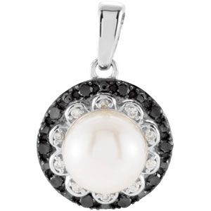 Freshwater Pearl & Black/White Diamond Pendant