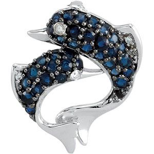 Genuine Sapphire & Diamond Dolphin Pendant