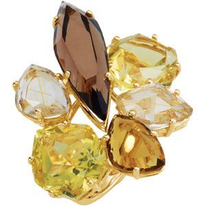 Genuine Smoky Quartz, Lime Quartz, Rutilated Quartz & Honey Quartz Ring